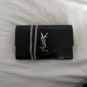 YSL Uptown Chain Bag - Black Crocodile